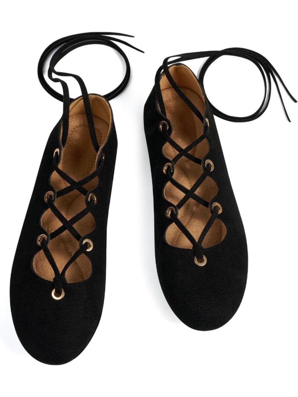 Comfortable Soft Suede Women's Ballet Flats - Casual Retro Lace-Up Round Toe